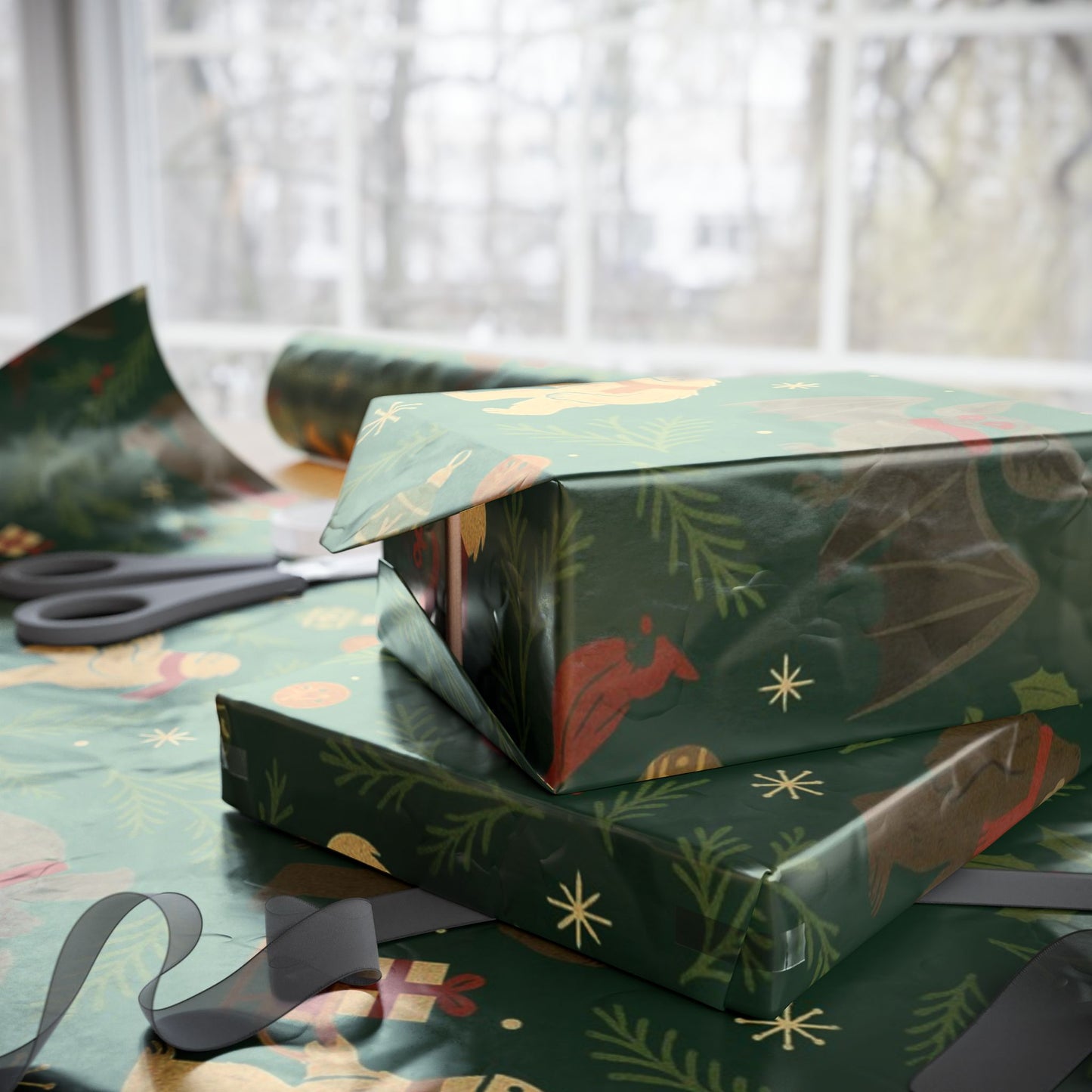 Cryptid Christmas Parade – Luxury Holiday Wrapping Paper, Folk-Art Bigfoot & Mothman Gift Wrap, 30" Roll (Matte/Gloss)