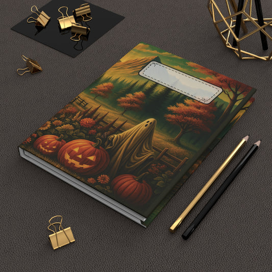 Hardcover Halloween Journal – Ghost in the Pumpkin Patch | Spooky Fall Stationery Notebook