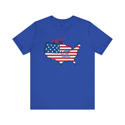 All-American USA Map & Truck Tee – Unisex Bella+Canvas Jersey Tee - 4th of July T-Shirt