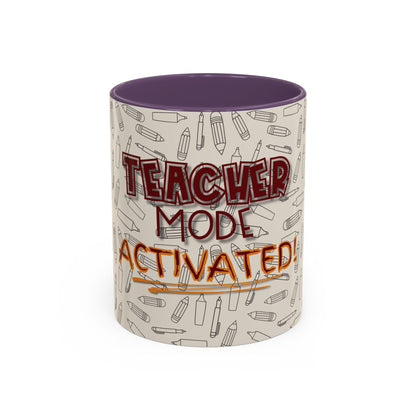 Funny Teacher Coffee Mug – Back to School Gift – “Teacher Mode Activated” – Color Accent 11oz 15oz – Classroom Decor – Durable Ceramic – Education Life