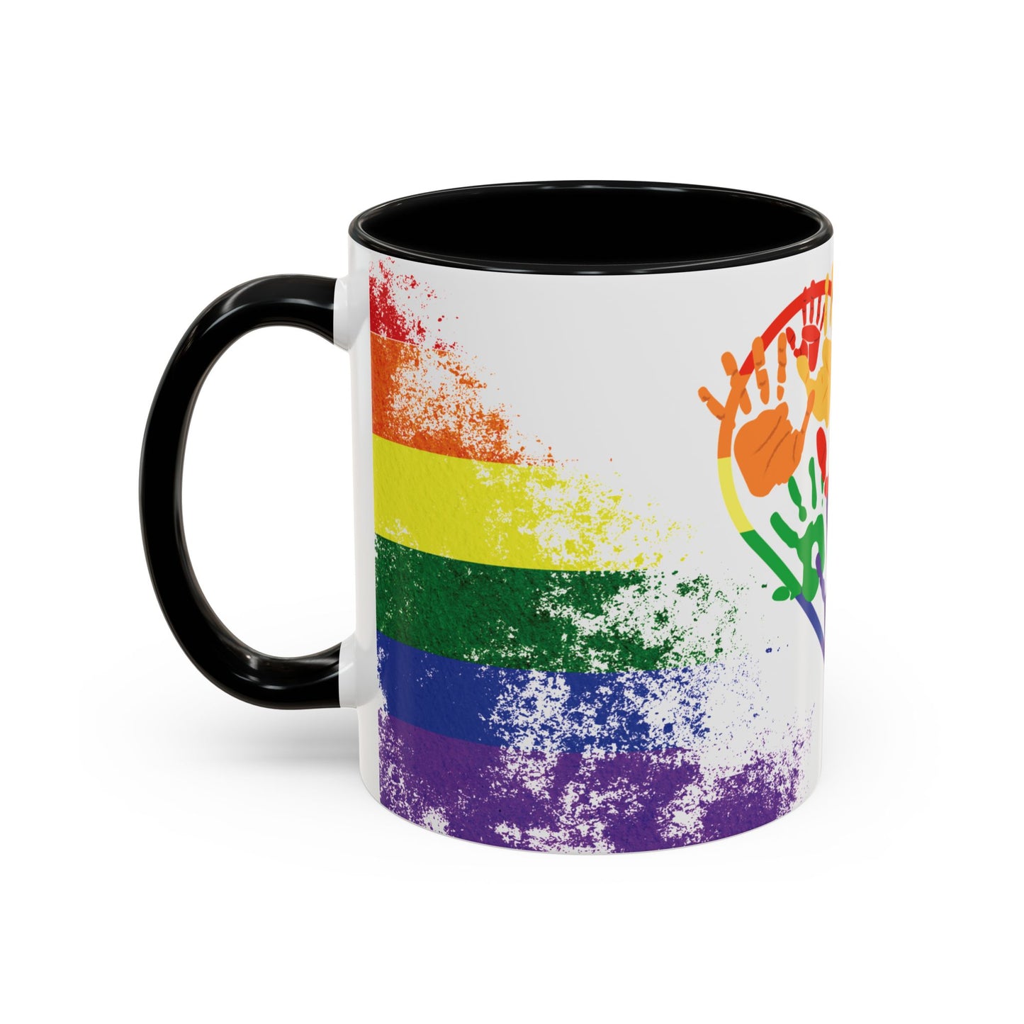 Handprint Heart Pride Mug | Rainbow Splash Ceramic Cup | 11oz & 15oz