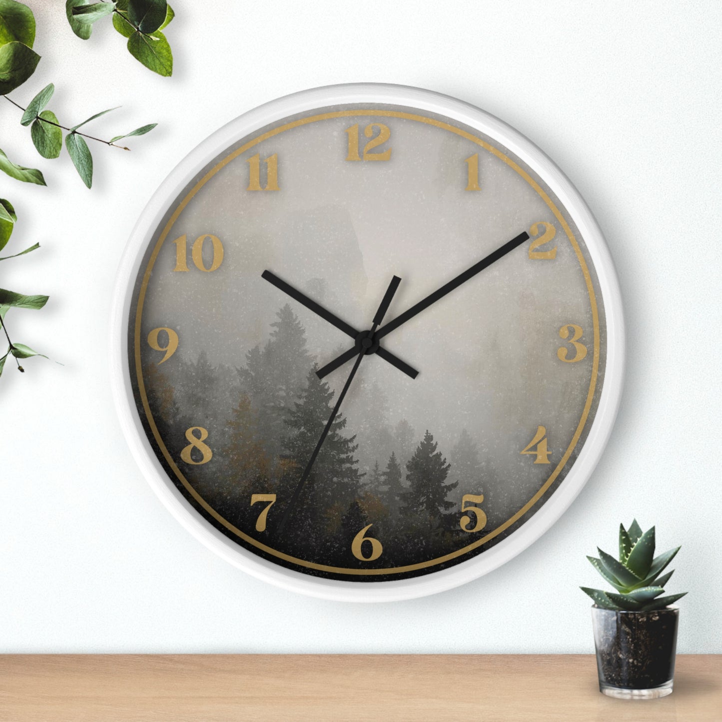 Fog & Pines Minimalist Forest 10" Wall Clock