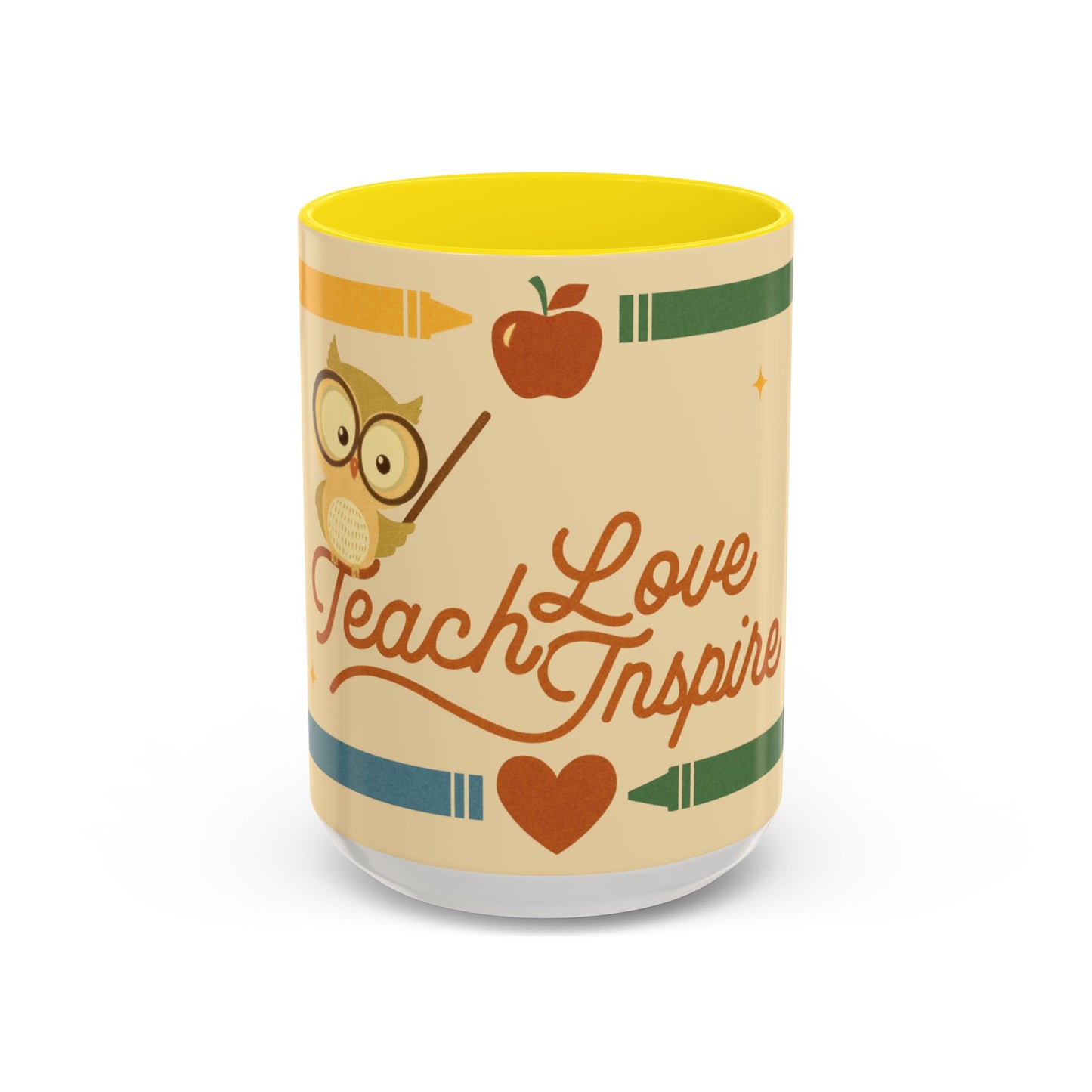 Teach Love Inspire Color Accent Mug (11oz/15oz) – Teacher Gift • Back to School • Durable Ceramic, Dishwasher & Microwave Safe