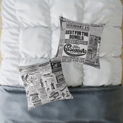 Occult Americana – 1800s Vintage Newspaper Ads Collage Art - Canvas Throw Pillow Version 2