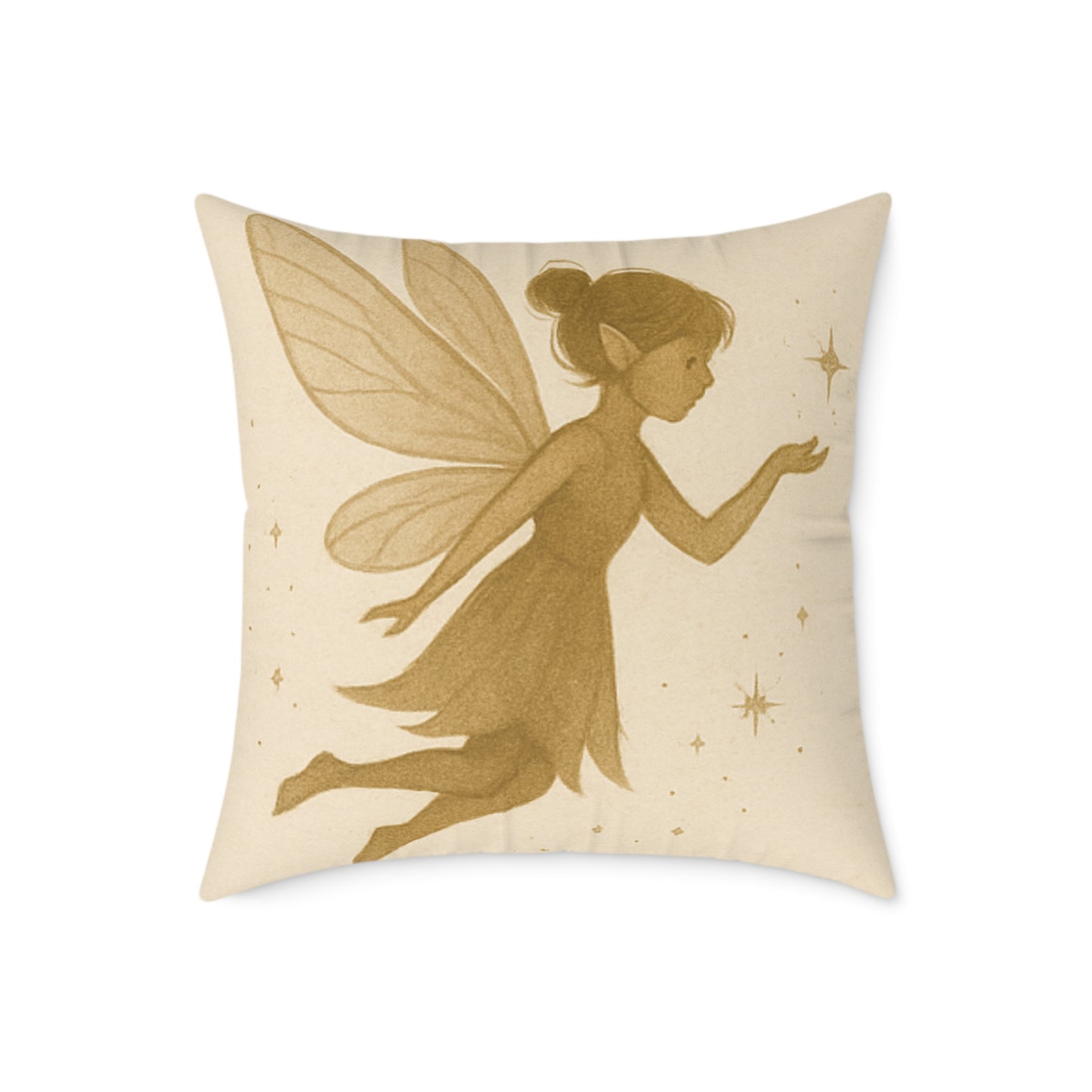Winter Night Fairies Throw Pillow – Lantern Village Scene Dual-Sided Canvas Cushion