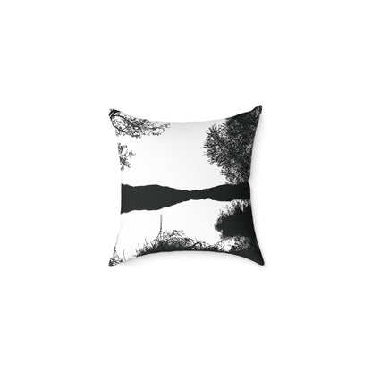 Stillwater Divide Silhouette Pillow – Liminal Lake Vibes for Moody Minimalists - Canvas Throw Pillow Home Decor