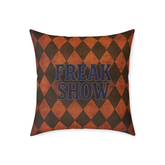 Freak Show Throw Pillow – Vintage Circus Halloween Decor, Grunge Poly Canvas Accent (USA-Made)