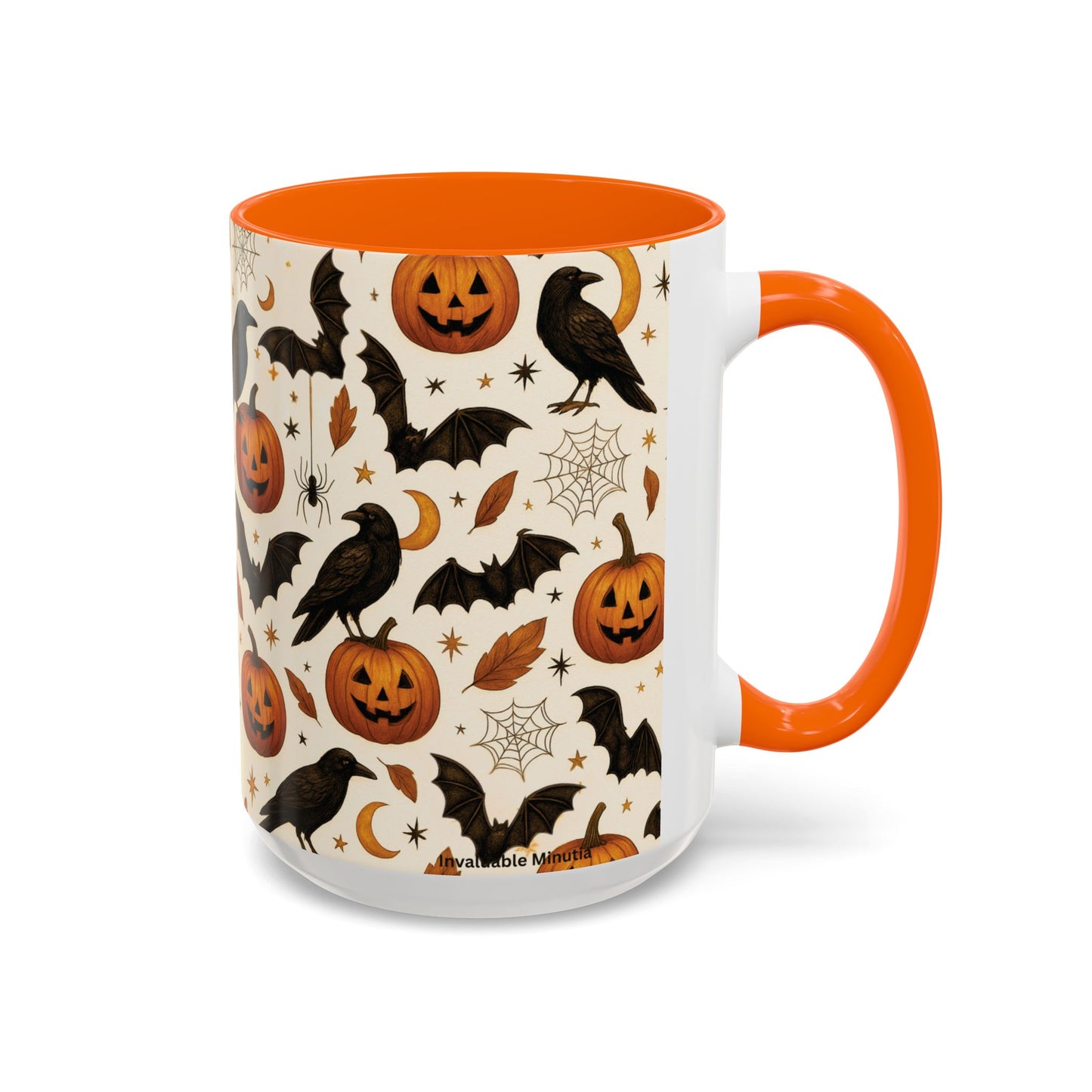 Halloween Raven & Pumpkin Color Accent Mug – Gothic Crow, Bats & Jack-o’-Lantern Coffee Cup (11oz & 15oz) – Spooky Autumn Drinkware