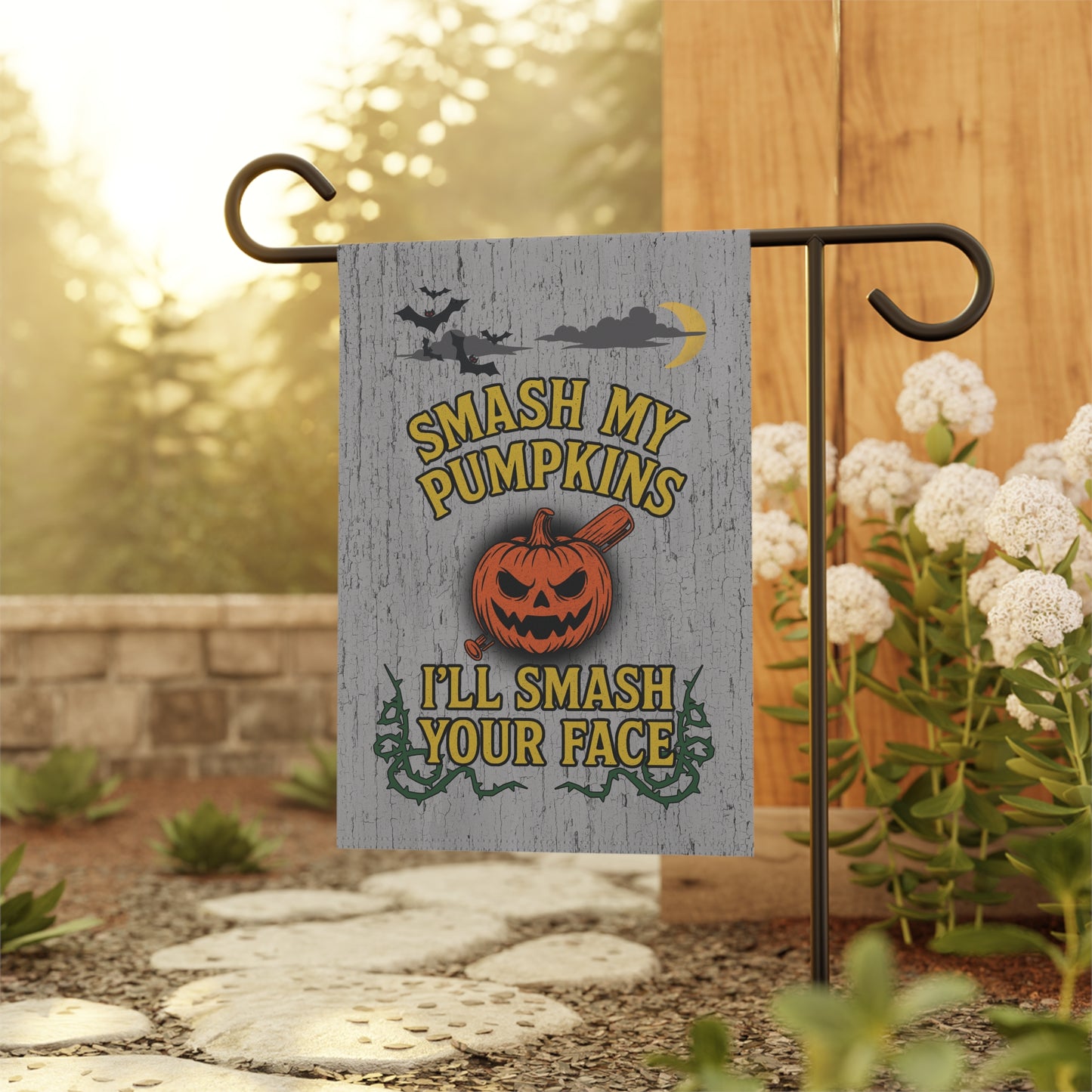 Smash My Pumpkins Halloween Flag – Funny Porch & Garden Banner & Flag (12"x18" or 24.5"x32")