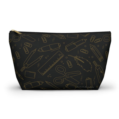 Black & Gold Artist Sketch T-Bottom Pouch • Stylish Pencil Case or Makeup Bag • Small or Large Sizes
