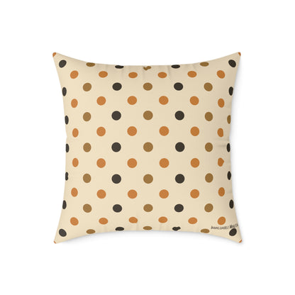 Boutique Halloween Throw Pillow – Crow & Pumpkin Pattern (Reversible Dot Back, Colorway™ Poly Canvas)
