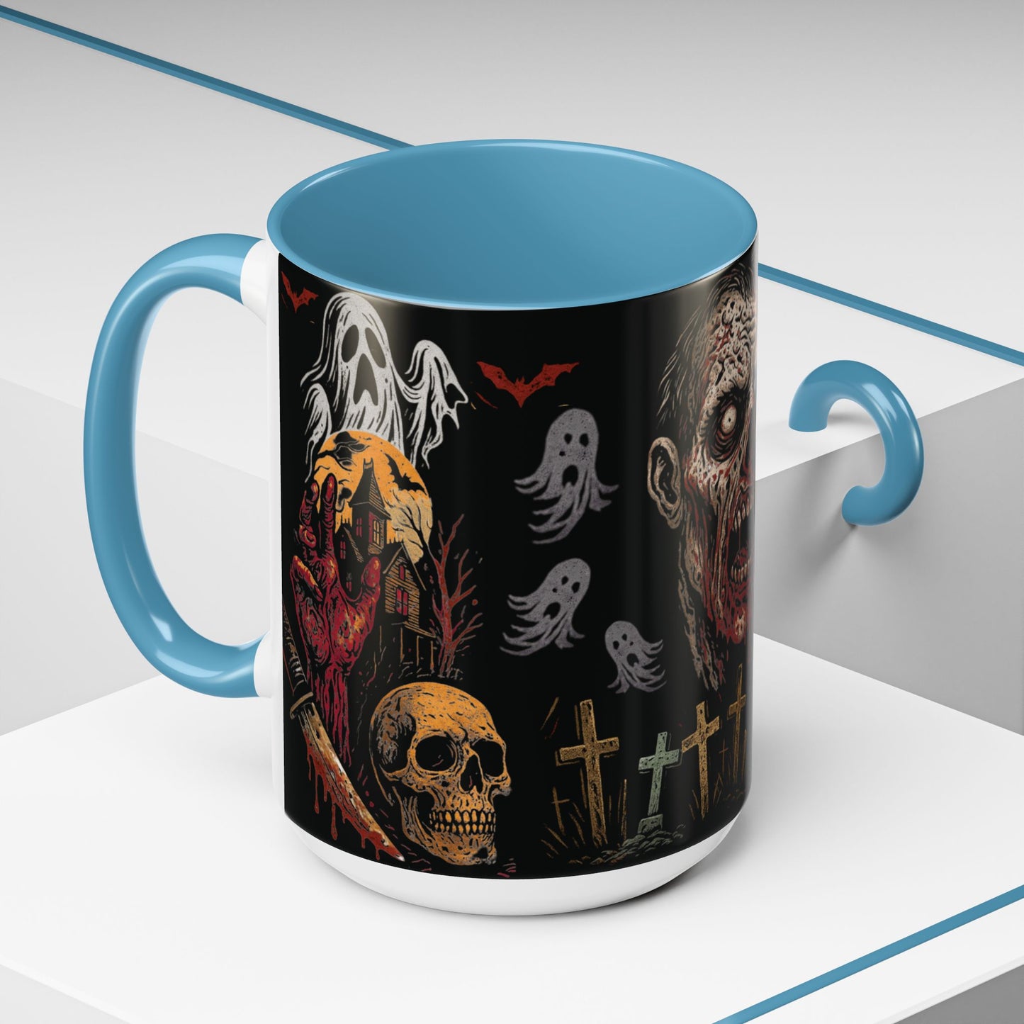 Horror Coffee Mug – Zombie Graveyard Halloween Design – 11oz & 15oz Ceramic – Creepy Goth Kitchen Decor