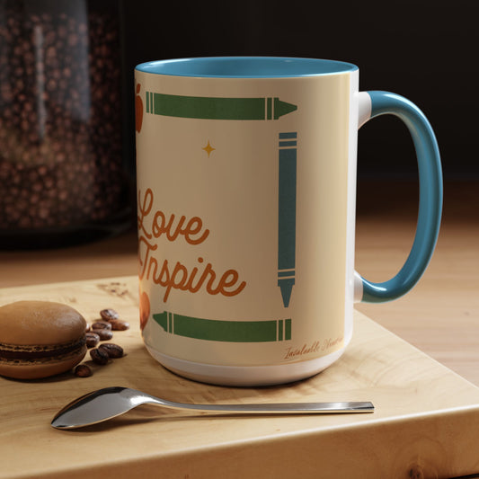 Teach Love Inspire Color Accent Coffee Mug (11oz/15oz) • Durable Ceramic, Dishwasher & Microwave Safe