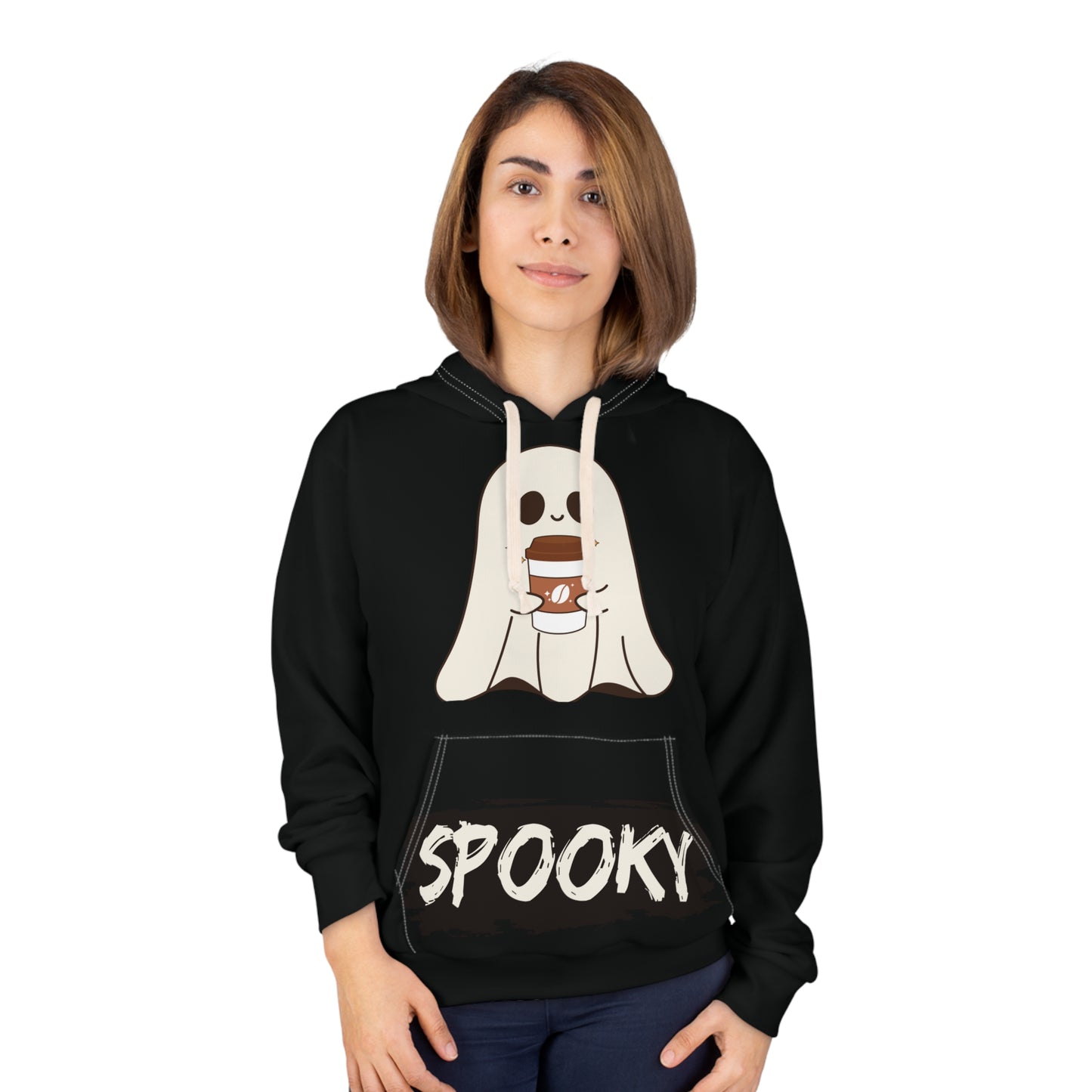 Spooky Coffee Ghost Hoodie – Cozy Halloween Pullover for Fall Vibes