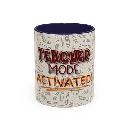 Funny Teacher Coffee Mug – Back to School Gift – “Teacher Mode Activated” – Color Accent 11oz 15oz – Classroom Decor – Durable Ceramic – Education Life