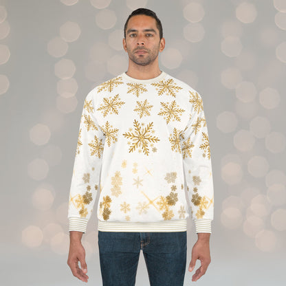 Golden Snowflakes AOP – Premium Holiday Crewneck Sweatshirt | Invaluable Minutia