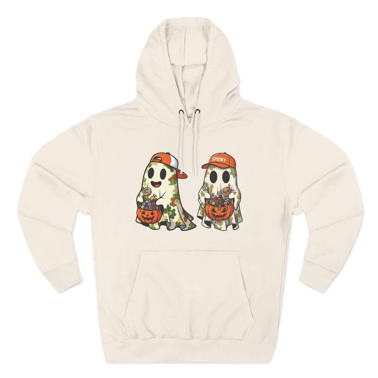 Trick-or-Treater Ghost Hoodie – Cute Camo Halloween Design | Premium Fleece (Front & Back Print) – Lane Seven LS14001
