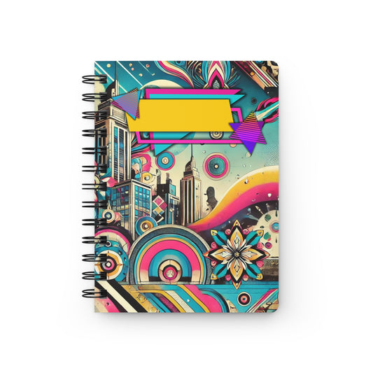 Spiral-Bound Glossy Cover Journal – “Retro Daydream” 80s-Inspired Funky Notebook, Diary, Journal