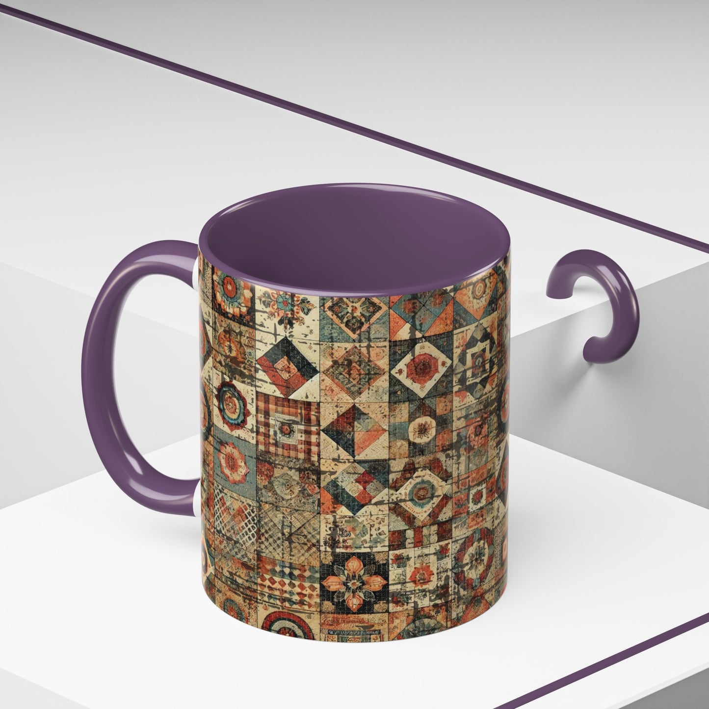 Boho Patchwork Quilt Mug | Vintage Accent Coffee Mug (11oz/15oz)