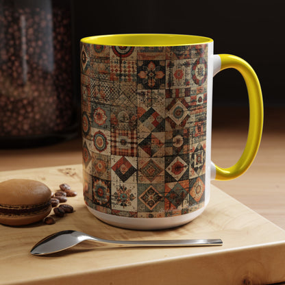 Boho Patchwork Quilt Mug | Vintage Accent Coffee Mug (11oz/15oz)