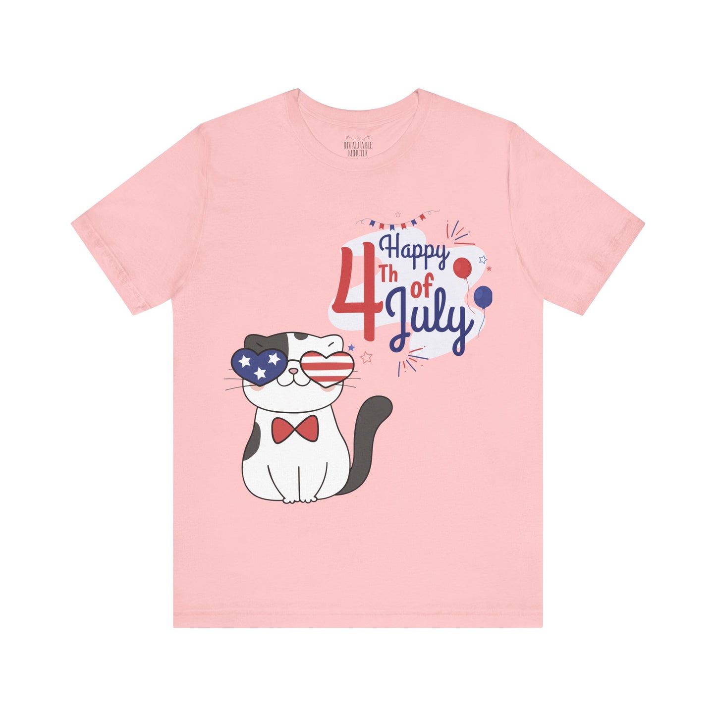 Patriotic Party Cat Tee – Happy 4th of July – Unisex Bella+Canvas Jersey Tee - 4th of July Tee