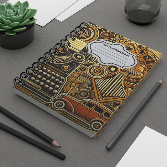 Spiral-Bound Journal – “Vintage Machinery” Steampunk Notebook Hardcover Journal