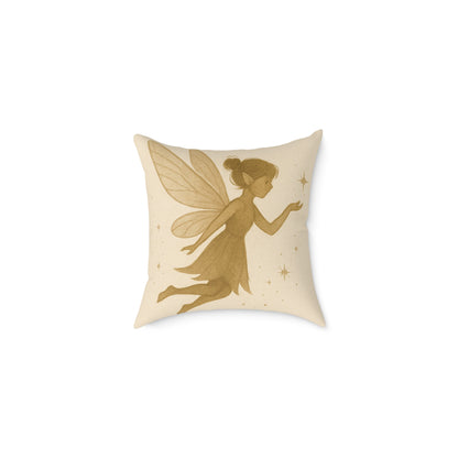 Winter Night Fairies Throw Pillow – Lantern Village Scene Dual-Sided Canvas Cushion