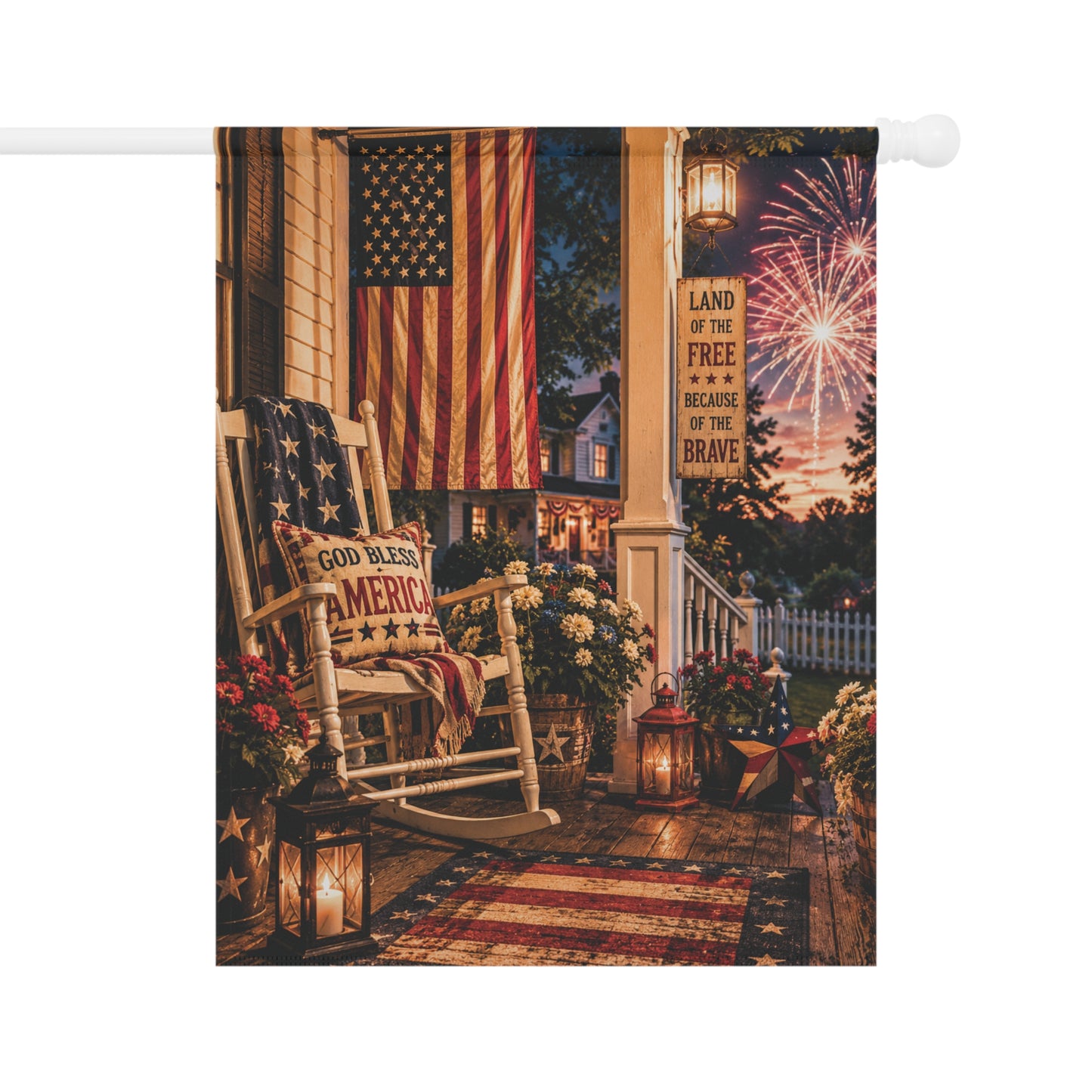 Patriotic Porch Garden Banner or Flag Land of the Free Because of the Brave