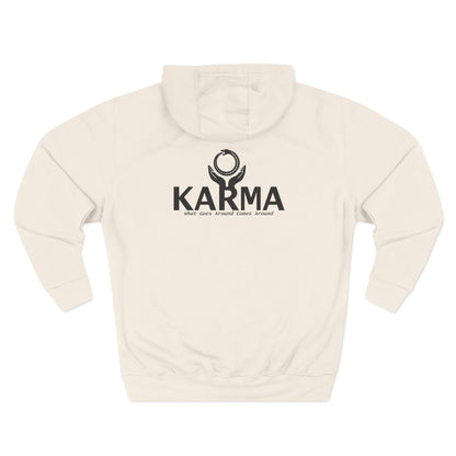 Karma Hoodie — “What Goes Around Comes Around” Minimalist Spiritual Quote Hoodie (Lane Seven Premium Fleece)