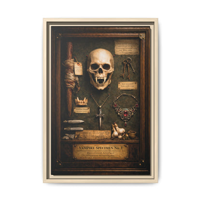 Framed Canvas Art – Vampire Specimen No. 3 | Gothic Vampire Wall Decor | Dark Academia Curiosity Cabinet Art