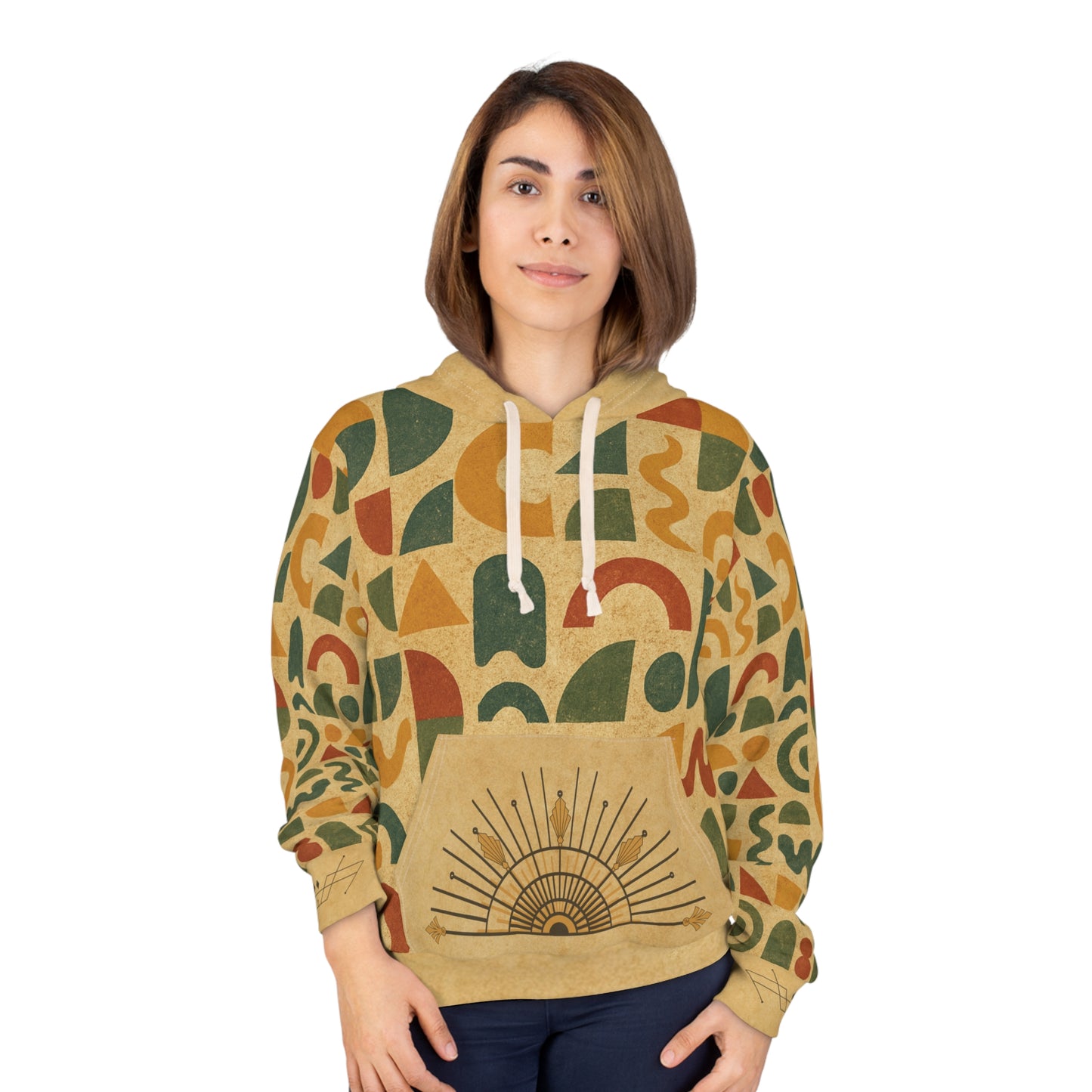 Artistic Deco Glyph: Sunrise in Earth Tones – All-Over Print Hoodie