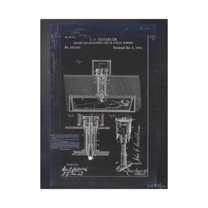 Safety Coffin Patent Print (1882) – Gothic Blueprint Canvas Wall Art