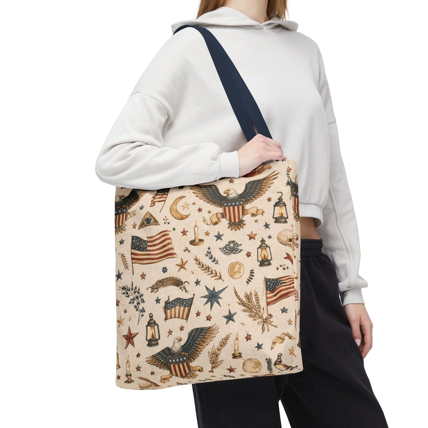 Americana Symbol Styled Canvas Tote Bag