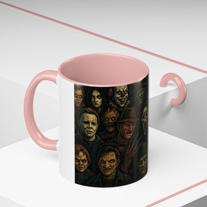 Horror Villain Collage Mug – 15oz & 11oz Ceramic Coffee Mug – Slasher Icons Halloween Gift – Goth Horrorcore Kitchen Decor