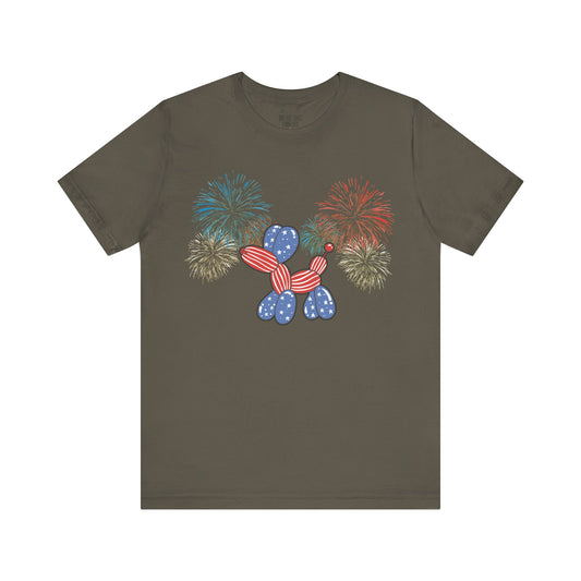 Patriotic Balloon Animal Tee, Fourth of July Shirt, Independence Day Apparel, Fireworks Unisex T-shirt, Bella + Canvas