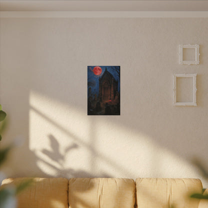 "Blood Moon Mausoleum" – Gothic Graveyard Fine Art Matte Canvas Print (Vertical)