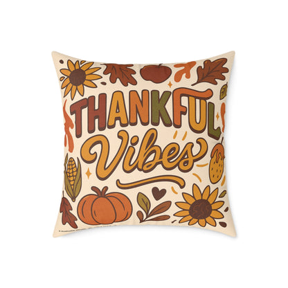 Thankful Vibes Poly Canvas Throw Pillow — Autumn Harvest Illustration | Cozy Seasonal Home Decor