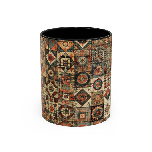 Boho Patchwork Quilt Mug | Vintage Accent Coffee Mug (11oz/15oz)