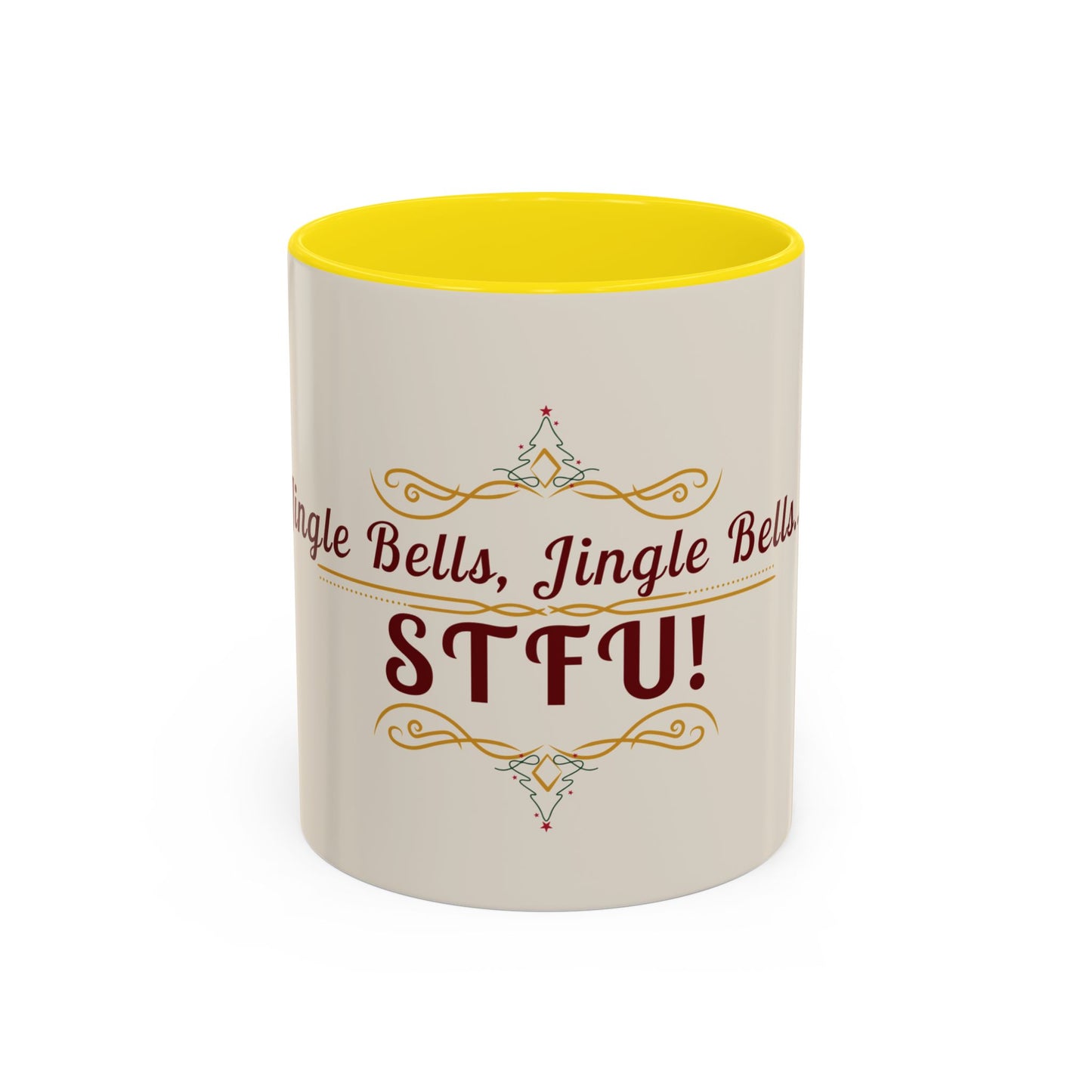 "Jingle Bells... STFU" Holiday Coffee Mug – Funny Christmas Ceramic Cup, Color Accent, Glossy & Durable