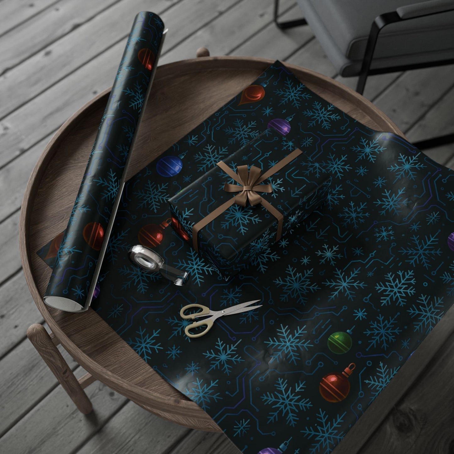 Cyber Yule Circuit – Luxury Christmas Wrapping Paper, Seamless Designer Gift Wrap, 30" Roll (Matte/Gloss)