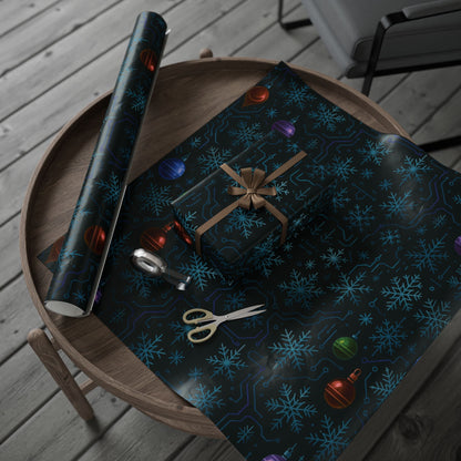 Cyber Yule Circuit – Luxury Christmas Wrapping Paper, Seamless Designer Gift Wrap, 30" Roll (Matte/Gloss)