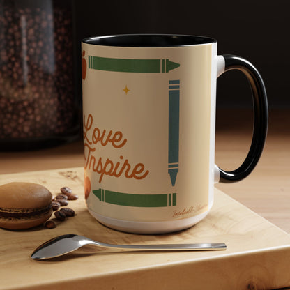 Teach Love Inspire Color Accent Mug (11oz/15oz) – Teacher Gift • Back to School • Durable Ceramic, Dishwasher & Microwave Safe