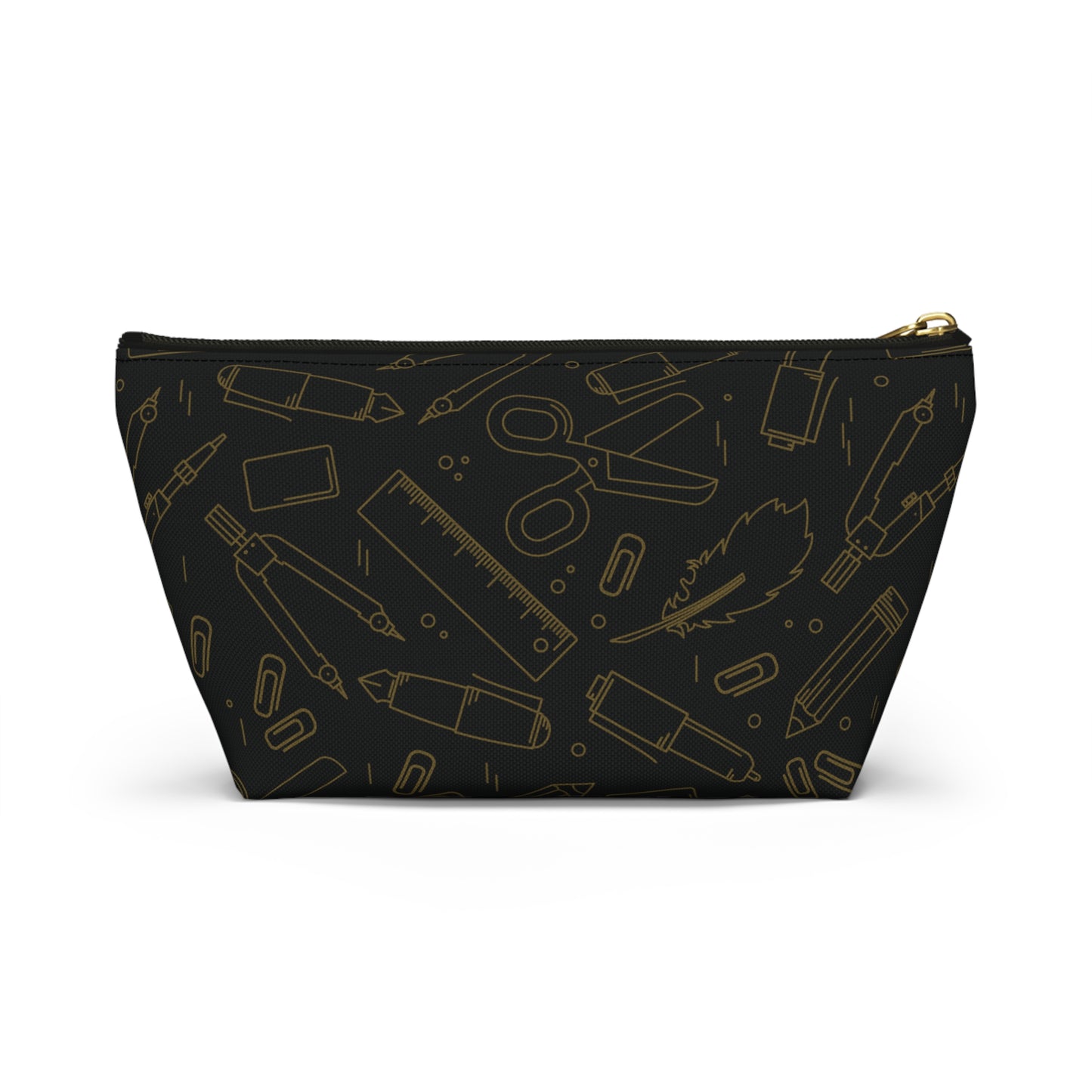 Black & Gold Artist Sketch T-Bottom Pouch • Stylish Pencil Case or Makeup Bag • Small or Large Sizes