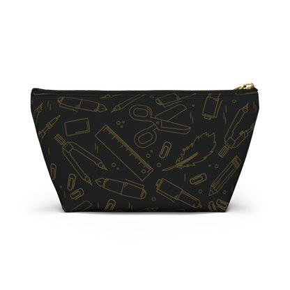 Black & Gold Artist Sketch T-Bottom Pouch • Stylish Pencil Case or Makeup Bag • Small or Large Sizes
