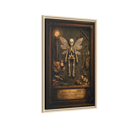 Fairy Specimen No. 2 Framed Canvas Print – Skeletal Fairy Wall Art, Dark Curiosity Cabinet Decor
