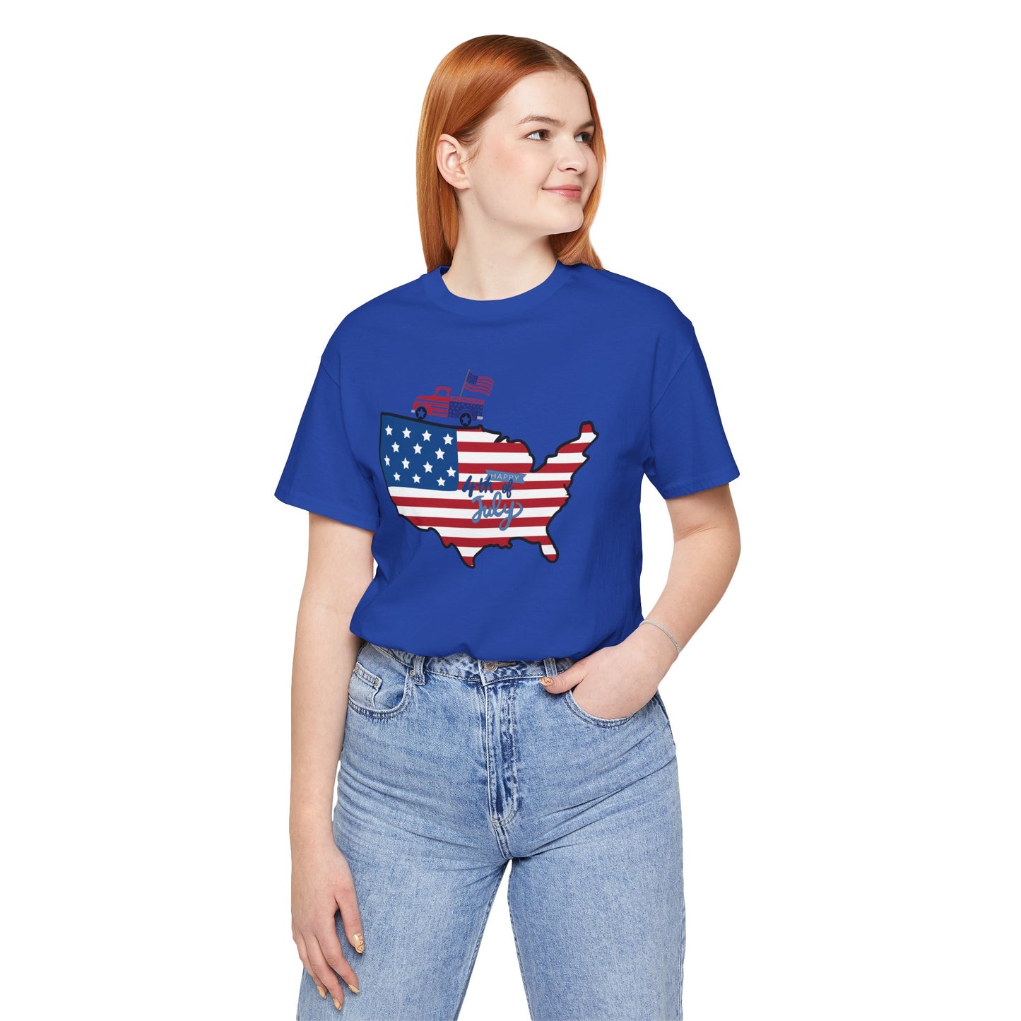 All-American USA Map & Truck Tee – Unisex Bella+Canvas Jersey Tee - 4th of July T-Shirt