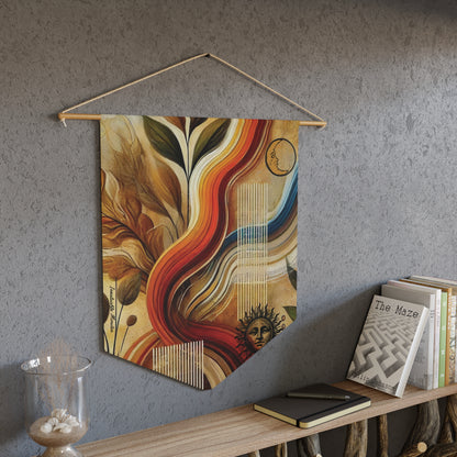 Abstract Earthflow Sun & Moon Wall Banner – Boho Cosmic Pennant | Invaluable Minutia Exclusive