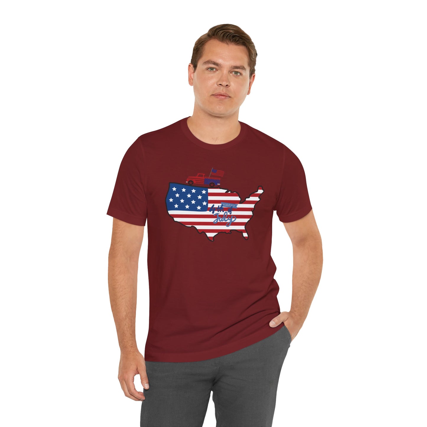All-American USA Map & Truck Tee – Unisex Bella+Canvas Jersey Tee - 4th of July T-Shirt