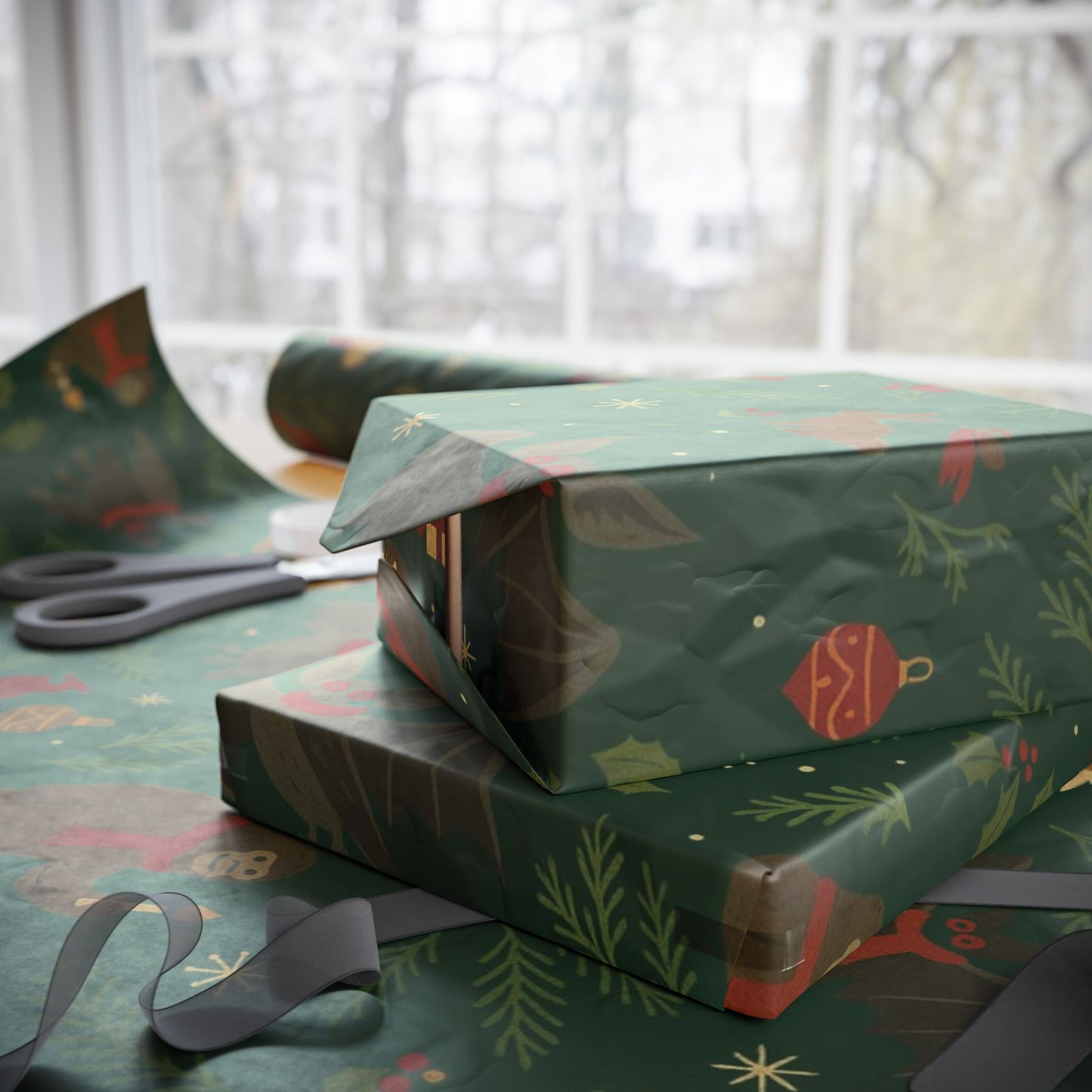 Cryptid Christmas Parade – Luxury Holiday Wrapping Paper, Folk-Art Bigfoot & Mothman Gift Wrap, 30" Roll (Matte/Gloss)