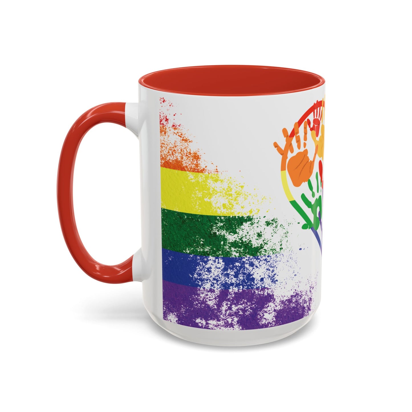 Handprint Heart Pride Mug | Rainbow Splash Ceramic Cup | 11oz & 15oz